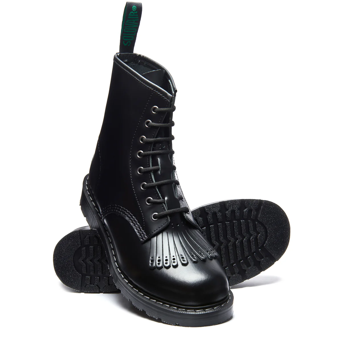 Black Hi-Shine 8 Eye Derby Boot & Brogue Kiltie - Image 2