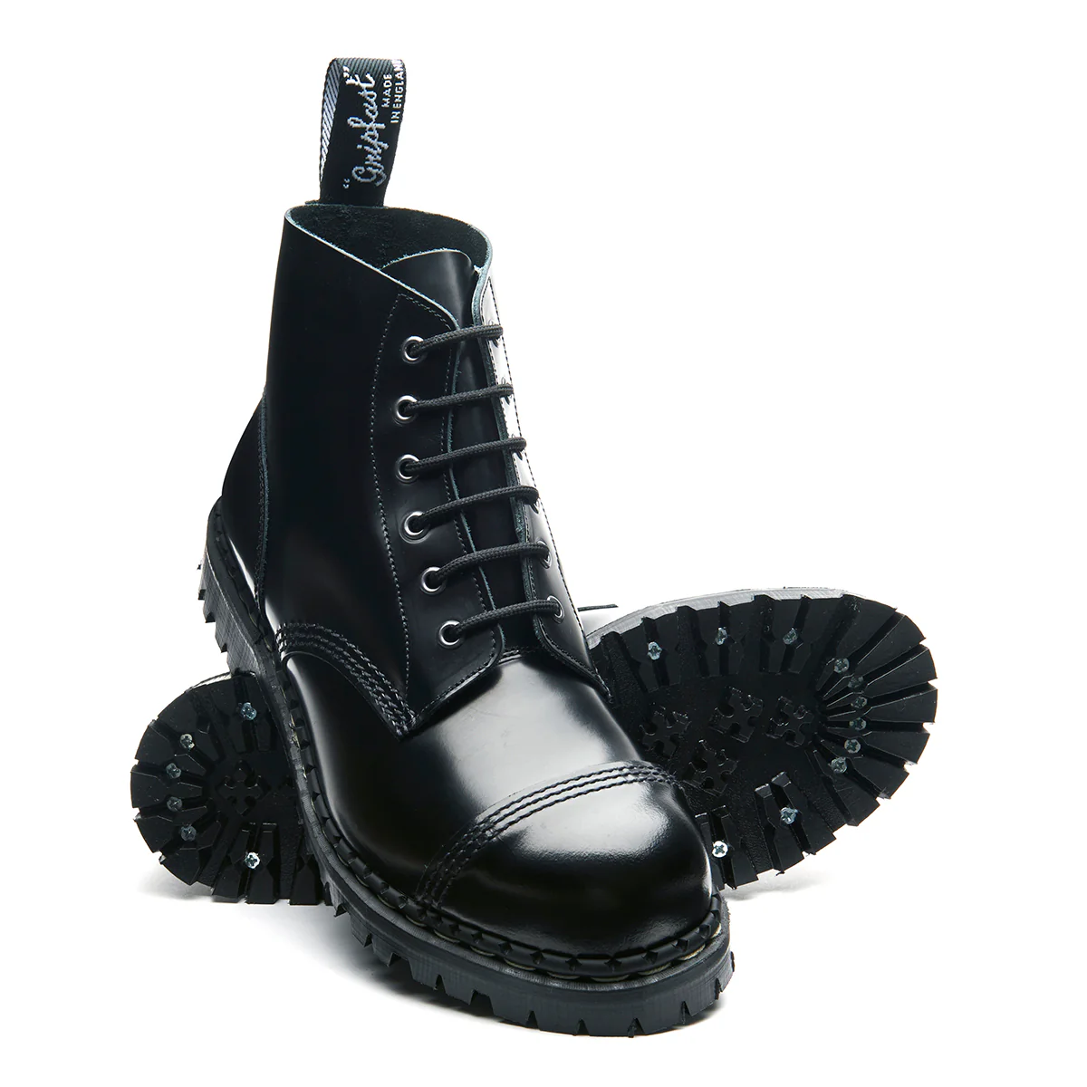 Black Hi-Shine 6 Eye Steel Toe Capped Derby Boot - Image 2