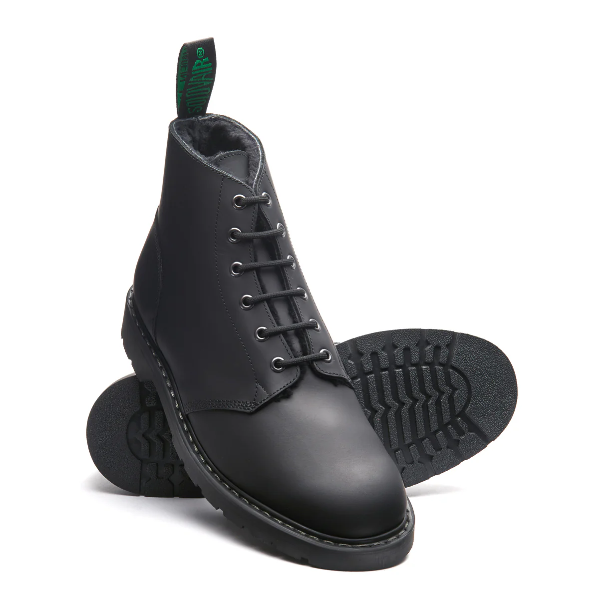 Black Greasy Shearling Lined 6 Eye Astronaut Boot - Image 3