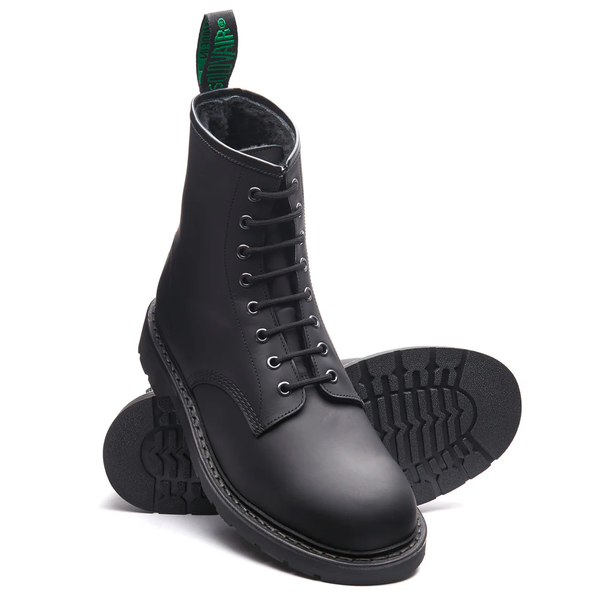 Black Greasy Shearling Lined 8 Eye Derby Boot - Image 3