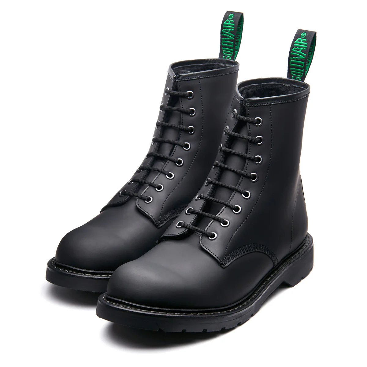 Black Greasy Shearling Lined 8 Eye Derby Boot - Image 4