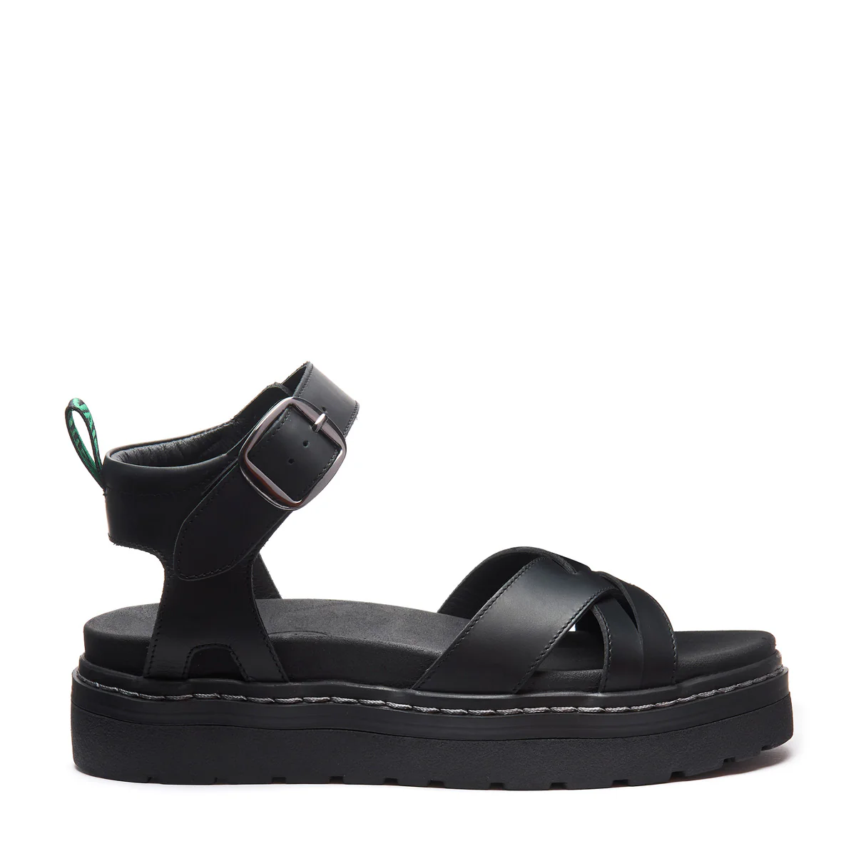 Ashby - Black Greasy One Strap Crossover Sandal