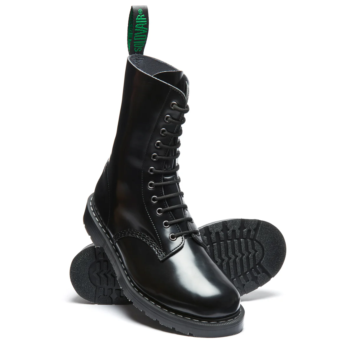 Black Vegan Hi-Shine 11 Eye Derby Boot - Image 2