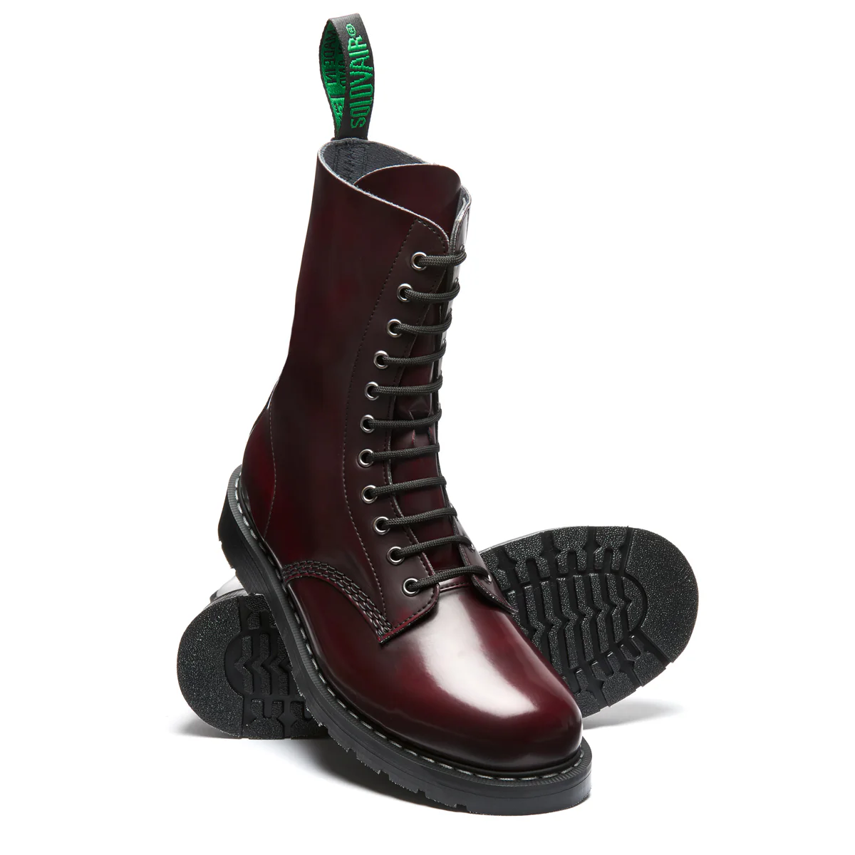 Cherry Red Rub-Off Vegan 11 Eye Derby Boot - Image 2
